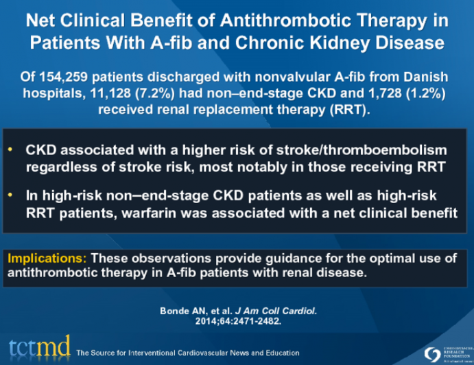 Net Clinical Benefit of Antithrombotic Therapy in Patients With A-fib and Chronic Kidney Disease