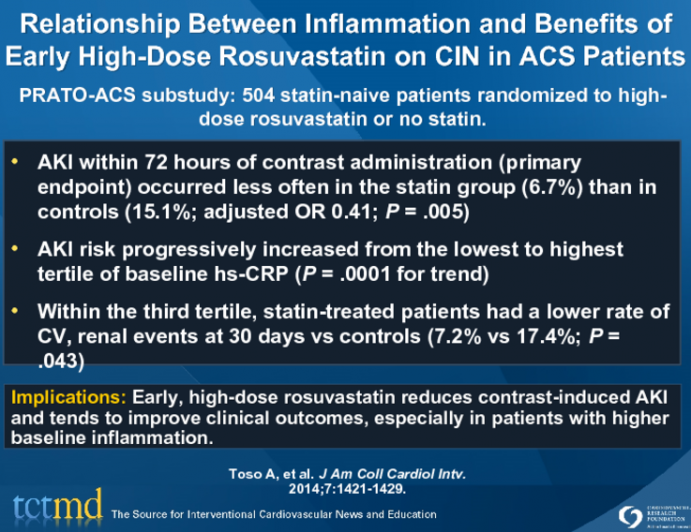 Relationship Between Inflammation and Benefits of Early High-Dose Rosuvastatin on CIN in ACS Patients