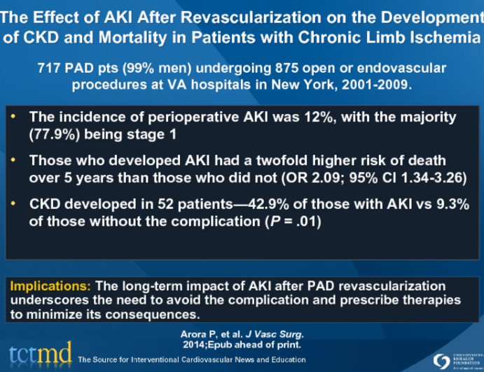 The Effect of AKI After Revascularization on the Development of CKD and Mortality in Patients with Chronic Limb Ischemia