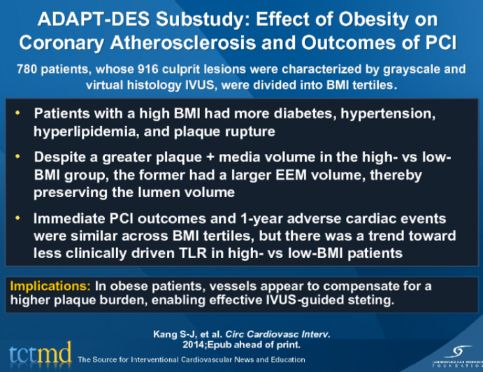 ADAPT-DES Substudy: Effect of Obesity on Coronary Atherosclerosis and Outcomes of PCI