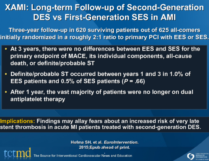 XAMI: Long-term Follow-up of Second-Generation DES vs First-Generation SES in AMI