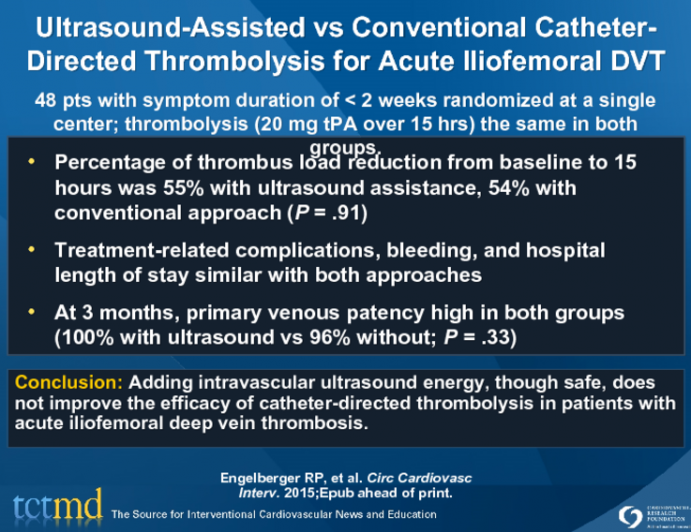 Ultrasound-Assisted vs Conventional Catheter-Directed Thrombolysis for Acute Iliofemoral DVT