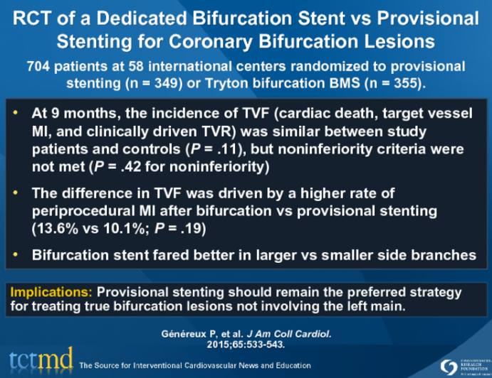 RCT of a Dedicated Bifurcation Stent vs Provisional Stenting for Coronary Bifurcation Lesions