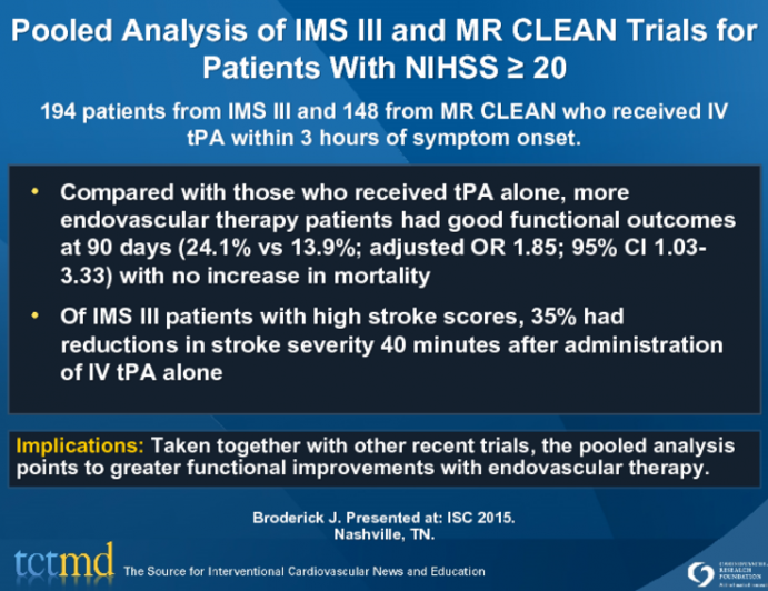 Pooled Analysis of IMS III and MR CLEAN Trials for Patients With NIHSS greater or equal than 20