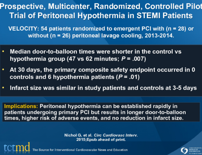 Prospective, Multicenter, Randomized, Controlled Pilot Trial of Peritoneal Hypothermia in STEMI Patients