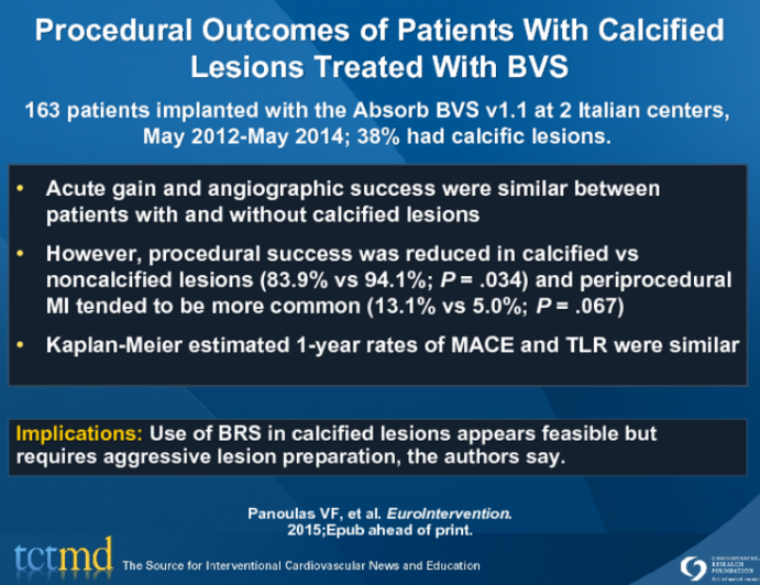 Procedural Outcomes of Patients With Calcified Lesions Treated With BVS