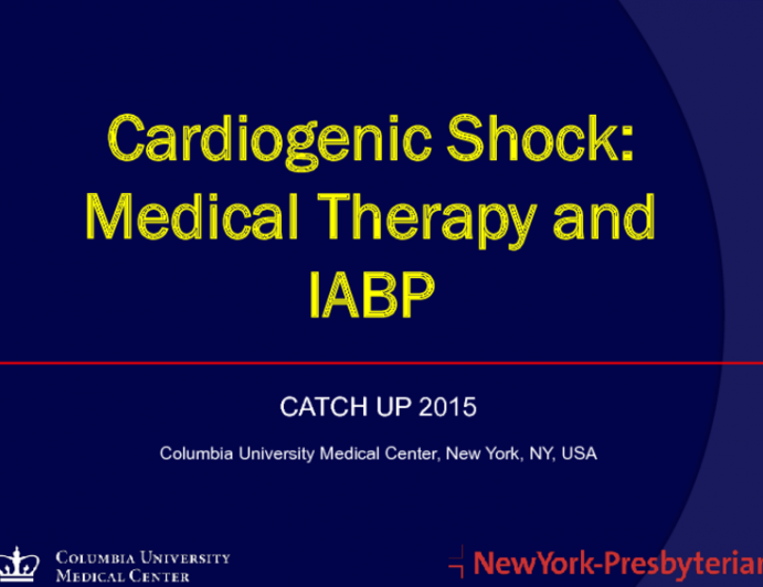 Cardiogenic Shock: Medical Therapy and IABP