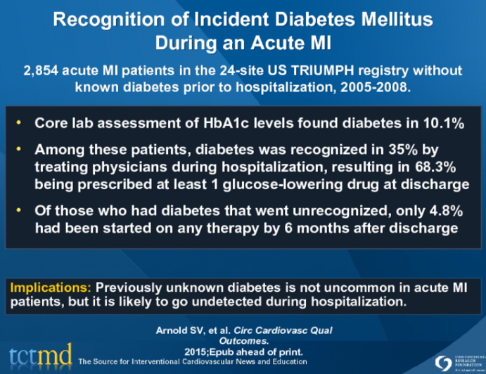Recognition of Incident Diabetes Mellitus During an Acute MI