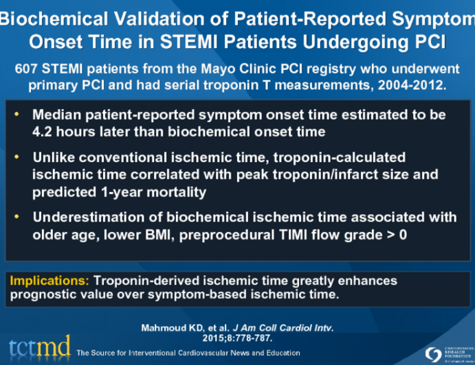 Biochemical Validation of Patient-Reported Symptom Onset Time in STEMI Patients Undergoing PCI