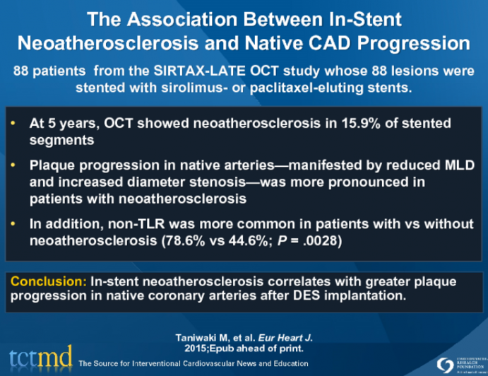 The Association Between In-Stent Neoatherosclerosis and Native CAD Progression