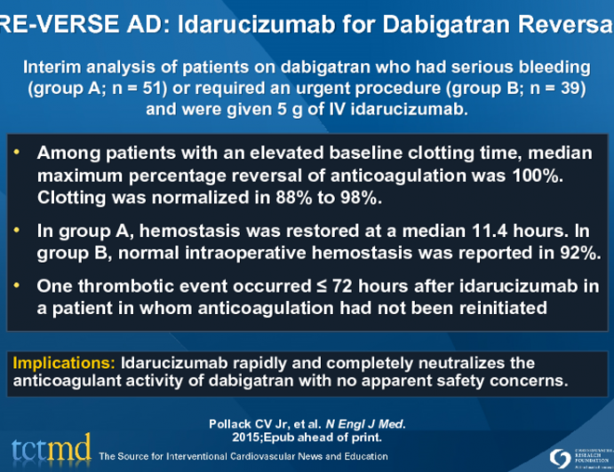 RE-VERSE AD: Idarucizumab for Dabigatran Reversal