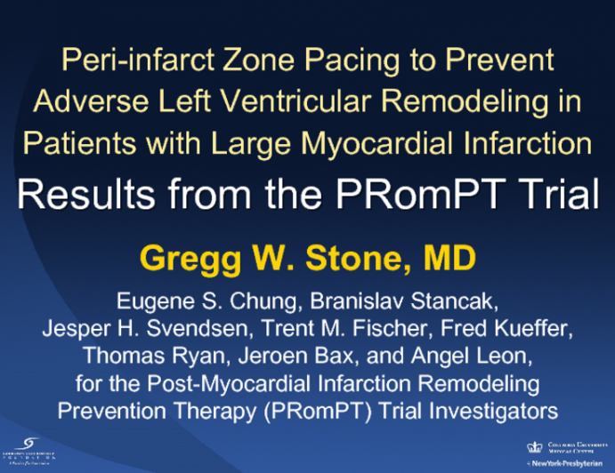 Peri-infarct Zone Pacing to Prevent  Adverse Left Ventricular Remodeling in Patients with Large Myocardial Infarction: Results from the PRomPT Trial