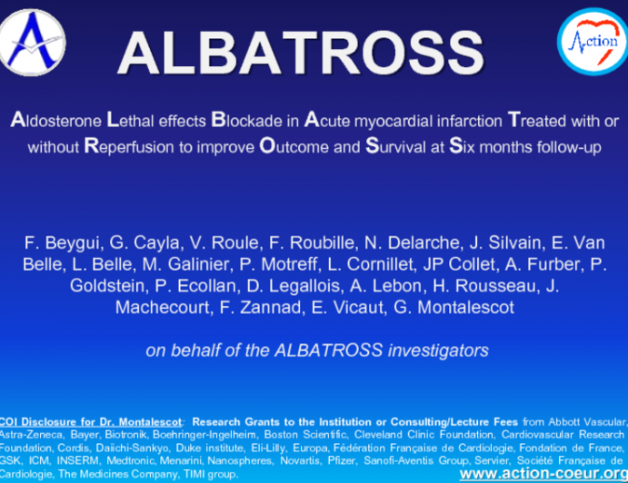 Aldosterone Lethal Effects Blockade in Acute Myocardial Infarction Treated With or Without Reperfusion to Improve Outcome and Survival at Six Months Follow-Up