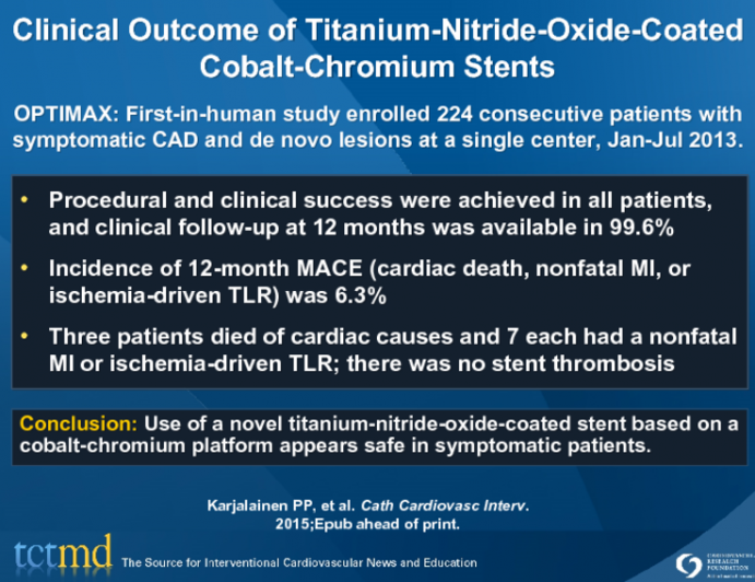 Clinical Outcome of Titanium-Nitride-Oxide-Coated Cobalt-Chromium Stents