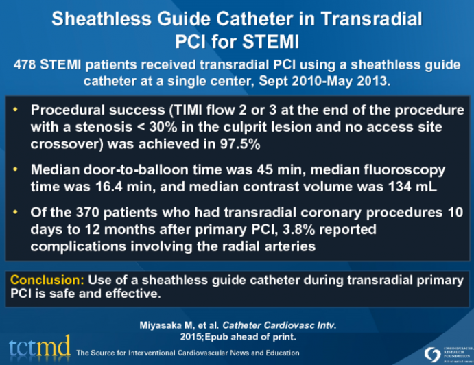 Sheathless Guide Catheter in TransradialPCI for STEMI