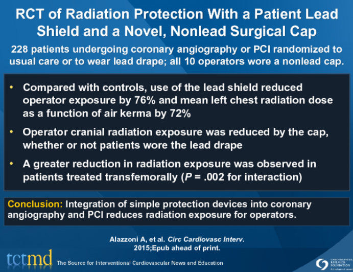 RCT of Radiation Protection With a Patient Lead Shield and a Novel, Nonlead Surgical Cap