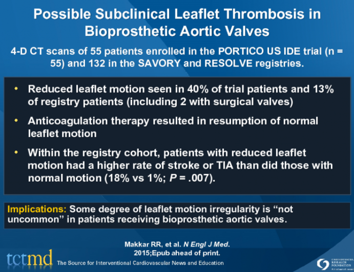 Possible Subclinical Leaflet Thrombosis in Bioprosthetic Aortic Valves