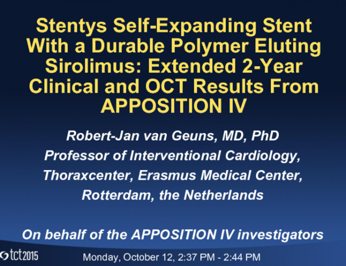 Stentys Self-Expanding Stent With a Durable Polymer Eluting Sirolimus: Extended 2-Year Clinical and OCT Results From APPOSITION IV