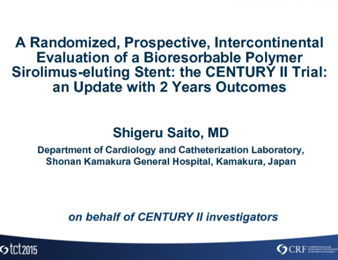 CENTURY II: A Prospective Randomized Trial of a Bioabsorbable-Polymer Biolimus-Eluting Stent Versus a Durable-Polymer Everolimus-Eluting Stent in Patients With Coronary Artery Disease  Two-Year Outcomes