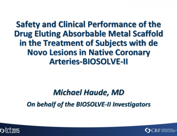 BIOSOLVE II: Evaluation of a Sirolimus-Eluting Bioresorbable Metallic Scaffold - Six-Month Clinical, Angiographic and Imaging Outcomes