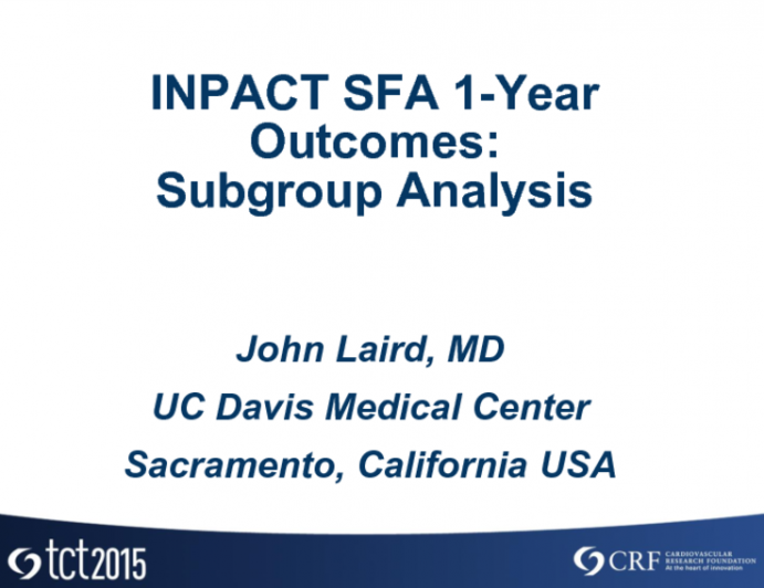 IN.PACT SFA 1-year Outcomes: Subgroup Analyses