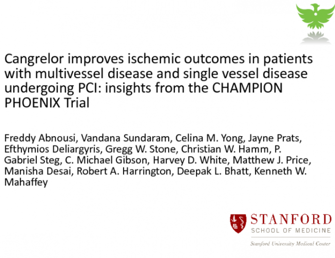 TCT 75: Cangrelor Improves Ischemic Outcomes in Patients With Multivessel Disease and Single Vessel Disease Undergoing PCI  Insights From the CHAMPION PHOENIX Trial