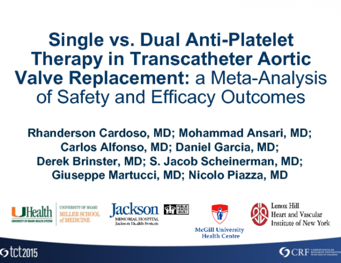 TCT 82: Single Versus Dual Antiplatelet Therapy in Transcatheter Aortic Valve Replacement  A Meta-analysis of Safety and Efficacy Outcomes