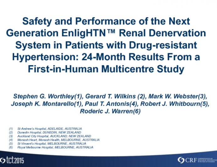 TCT 86: Safety and Performance of the Next-Generation EnligHTN Renal Denervation System in Patients With Drug-Resistant Hypertension  24-Month Results From a First-in-Human Multicentre Study
