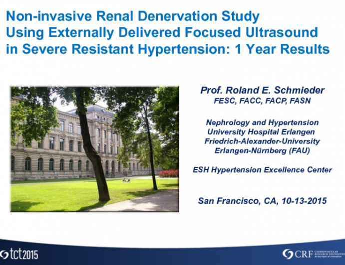 TCT 87: Noninvasive Renal Denervation Study Using Externally Delivered Focused Ultrasound in Severe Resistant Hypertension  One-Year Follow-up Results