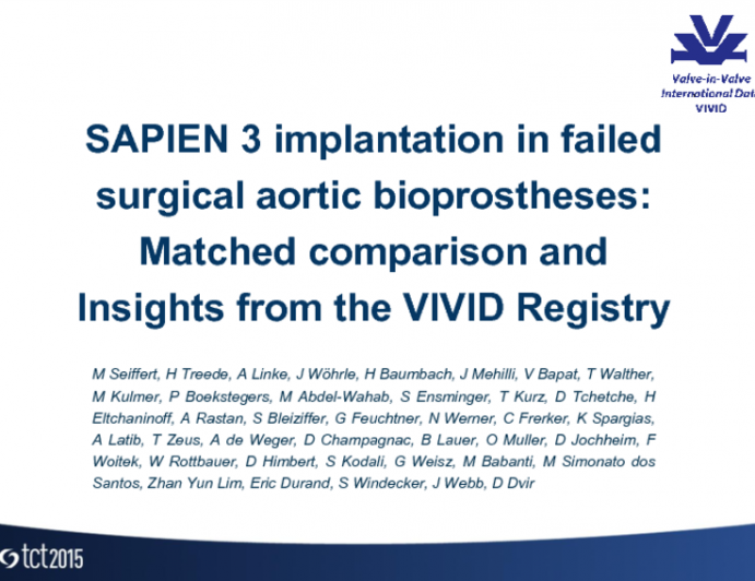 TCT 102: SAPIEN 3 Implantation in Failed Surgical Aortic Bioprostheses  Matched Comparison and Insights From the Valve-in-Valve International Data (VIVID) Registry