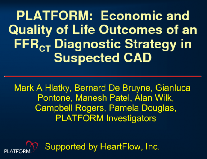 PLATFORM: Quality of Life and Economic Outcomes of An FFR-CT Diagnostic Strategy in Patients With Suspected Coronary Artery Disease