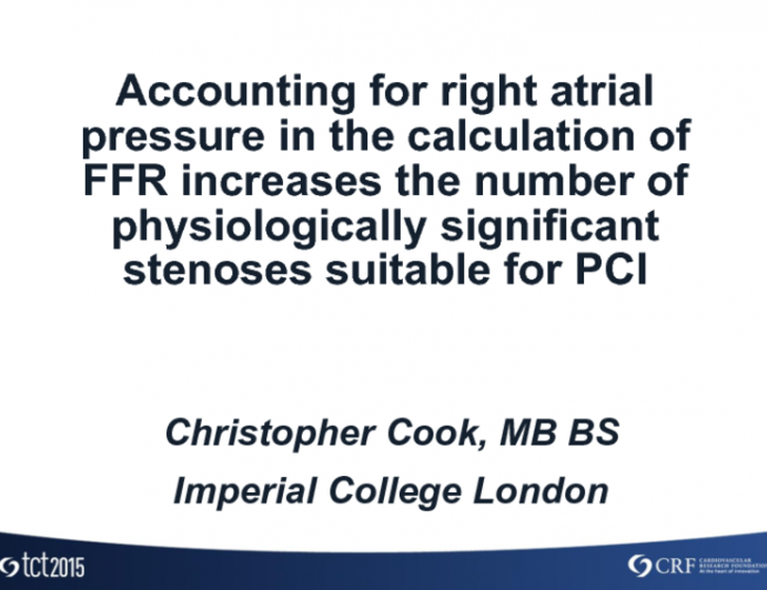 TCT 42: Accounting for Right Atrial Pressure in the Calculation of Fractional Flow Reserve (FFR) Significantly Increases the Number of Physiologically Significant Stenoses Suitable for PCI