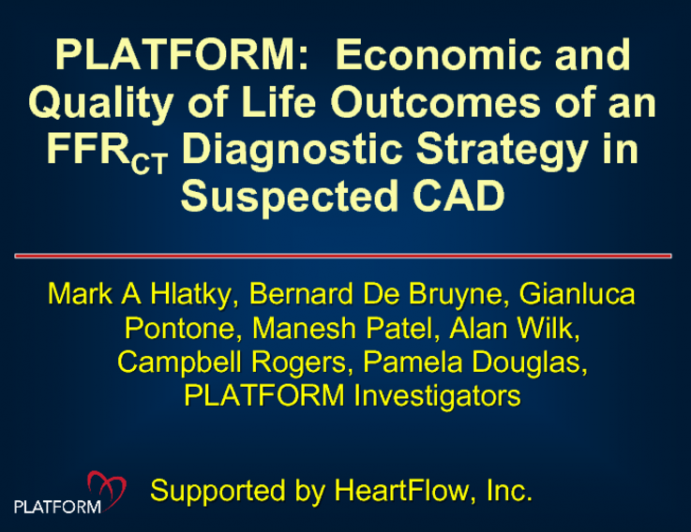 PLATFORM: Quality-of-Life and Economic Outcomes of an FFR-CT Diagnostic Strategy in Patients With Suspected Coronary Artery Disease