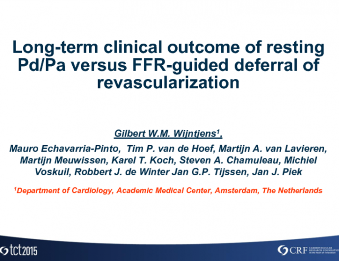 TCT 38: Long-term Clinical Outcome of Resting Pd/Pa Versus FFR-Guided Deferral of Revascularization