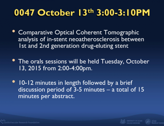 TCT 47: Comparative Optical Coherent Tomographic Analysis of In-Stent Neoatherosclerosis Between First- and Second-Generation Drug-Eluting Stents