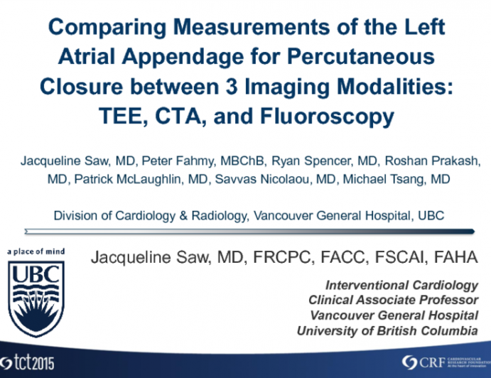 TCT 55: Comparing Measurements of the Left Atrial Appendage for Percutaneous Closure Between 3 Imaging Modalities  TEE, CTA, and Fluoroscopy