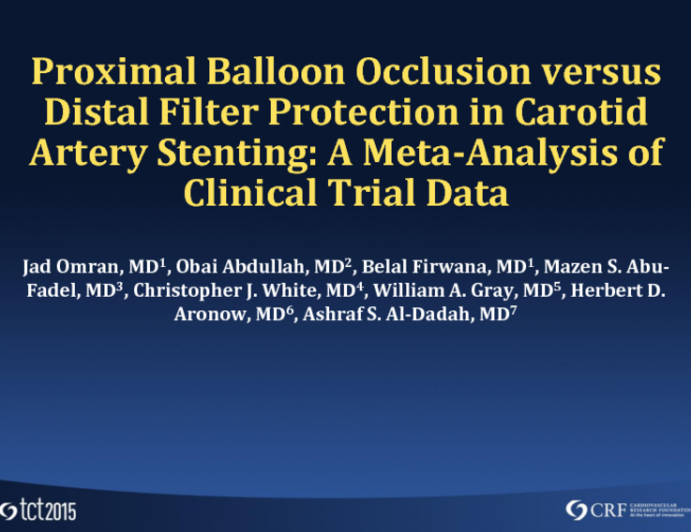 TCT 74: Proximal Balloon Occlusion Versus Distal Filter Protection in Carotid Artery Stenting  A Meta-analysis of Clinical Trial Data