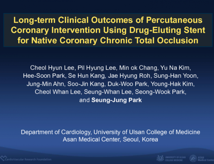 TCT 66: Long-term Clinical Outcomes of Percutaneous Coronary Intervention Using Drug-Eluting Stent for Native Coronary Chronic Total Occlusion
