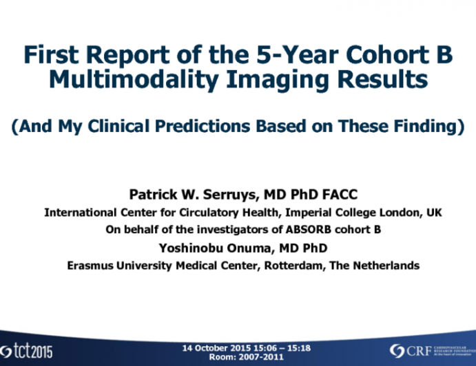 Featured Lecture: First Report of the 5-Year Cohort B Multimodality Imaging Results (And My Clinical Predictions Based on These Findings)