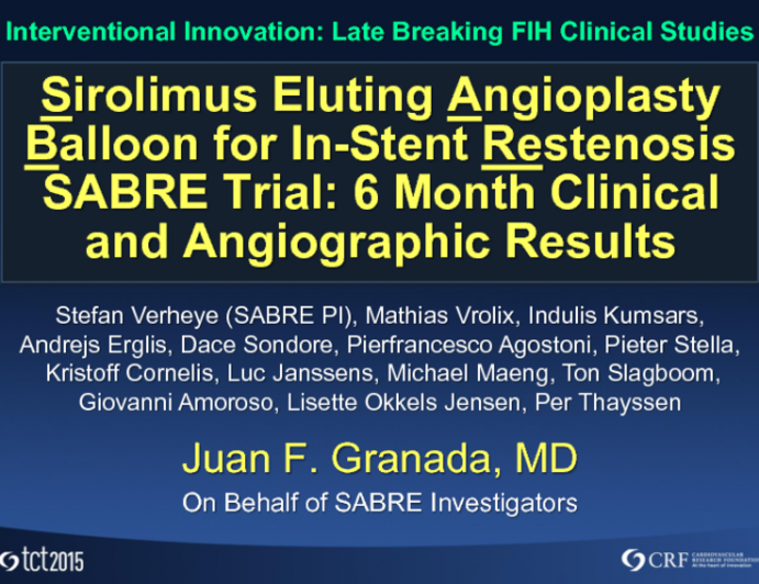 Sirolimus-Eluting Angioplasty Balloon for In-Stent Restenosis (SABRE Trial): Six-Month Clinical and Angiographic Results