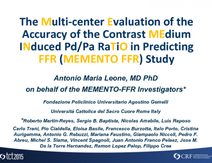 MEMENTO FFR: Evaluation of Contrast-Induced Submaximal Hyperemia in Patients With Coronary Artery Lesions of Intermediate Severity