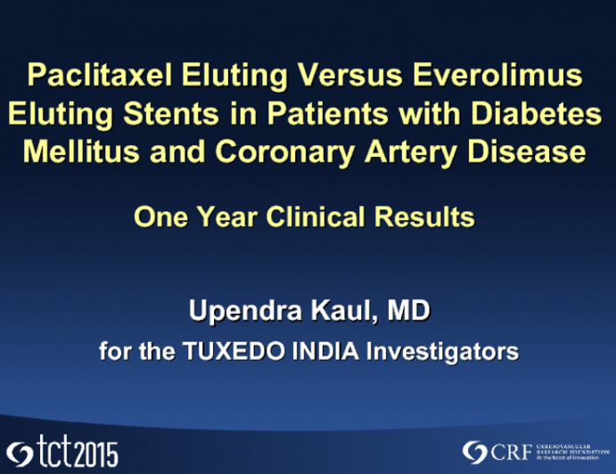 TUXEDO: A Prospective Randomized Trial of Paclitaxel-Eluting vs Everolimus-Eluting Stents in Diabetic Patients With Coronary Artery Disease
