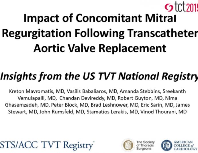 TCT 111: Impact of Concomitant Mitral Regurgitation Following Transcatheter Aortic Valve Replacement  Insights From the US TVT National Registry