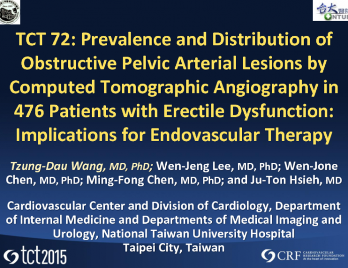 TCT 72: Prevalence and Distribution of Obstructive Pelvic Arterial Lesions by Computed Tomographic Angiography in 476 Patients With Erectile Dysfunction  Implications for Endovascular Therapy