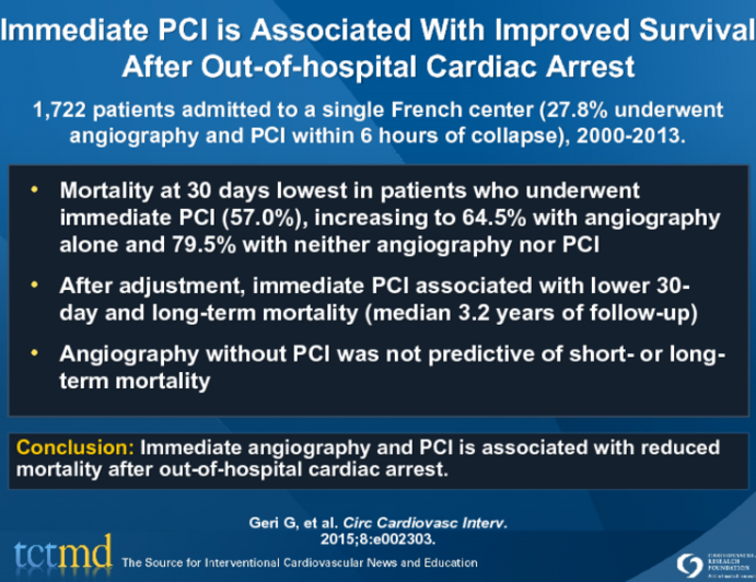 Immediate PCI is Associated With Improved Survival After Out-of-hospital Cardiac Arrest