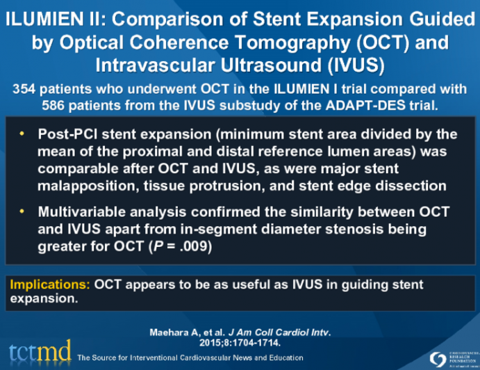 ILUMIEN II: Comparison of Stent Expansion Guided by Optical Coherence Tomography (OCT) and Intravascular Ultrasound (IVUS)