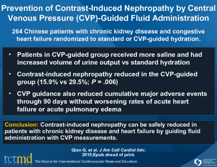 Prevention of Contrast-Induced Nephropathy by Central Venous Pressure (CVP)-Guided Fluid Administration