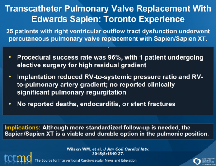 Transcatheter Pulmonary Valve Replacement With Edwards Sapien: Toronto Experience