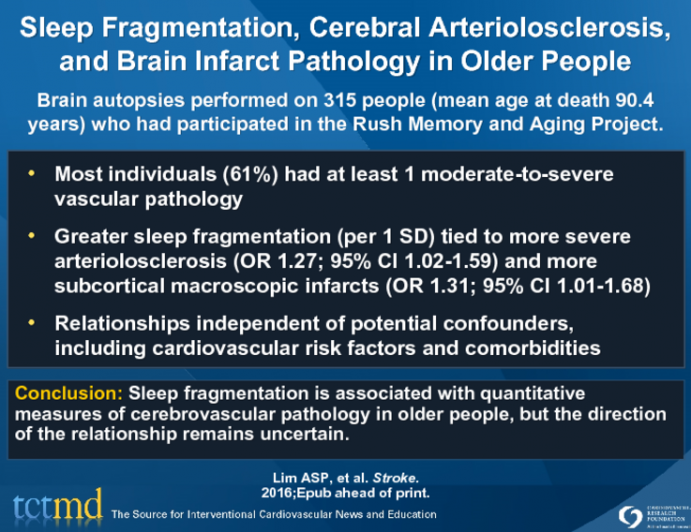 Sleep Fragmentation, Cerebral Arteriolosclerosis, and Brain Infarct Pathology in Older People