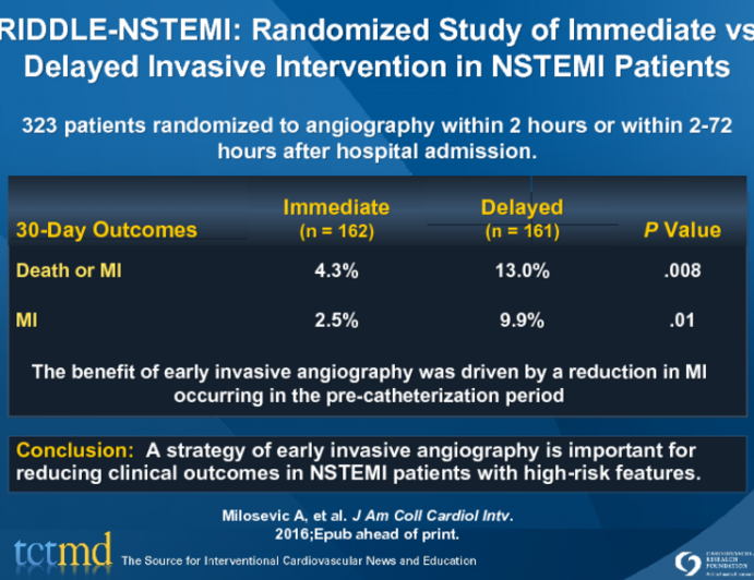RIDDLE-NSTEMI: Randomized Study of Immediate vs Delayed Invasive Intervention in NSTEMI Patients